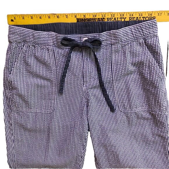 Lands End Seersucker Pants Womens 10 Blue Drawstring Waist Coastal Preppy Comfy - Picture 9 of 13